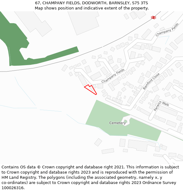 67, CHAMPANY FIELDS, DODWORTH, BARNSLEY, S75 3TS: Location map and indicative extent of plot