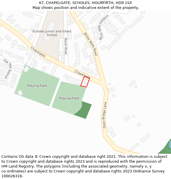 67, CHAPELGATE, SCHOLES, HOLMFIRTH, HD9 1SX: Location map and indicative extent of plot