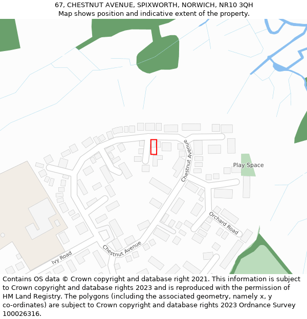 67, CHESTNUT AVENUE, SPIXWORTH, NORWICH, NR10 3QH: Location map and indicative extent of plot