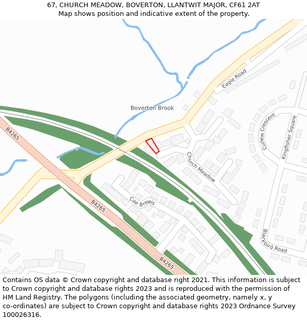 67, CHURCH MEADOW, BOVERTON, LLANTWIT MAJOR, CF61 2AT: Location map and indicative extent of plot