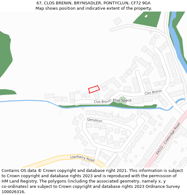 67, CLOS BRENIN, BRYNSADLER, PONTYCLUN, CF72 9GA: Location map and indicative extent of plot
