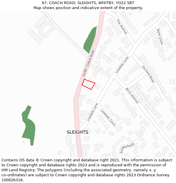 67, COACH ROAD, SLEIGHTS, WHITBY, YO22 5BT: Location map and indicative extent of plot