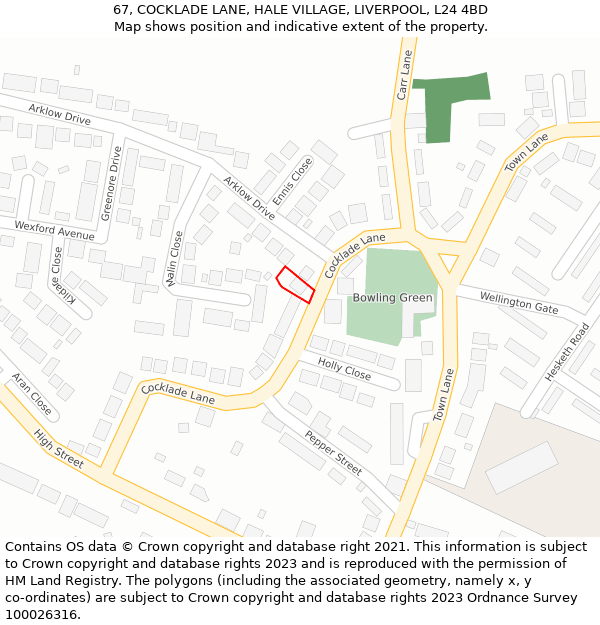 67, COCKLADE LANE, HALE VILLAGE, LIVERPOOL, L24 4BD: Location map and indicative extent of plot