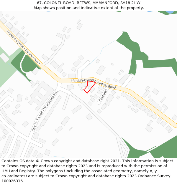 67, COLONEL ROAD, BETWS, AMMANFORD, SA18 2HW: Location map and indicative extent of plot