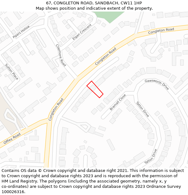 67, CONGLETON ROAD, SANDBACH, CW11 1HP: Location map and indicative extent of plot