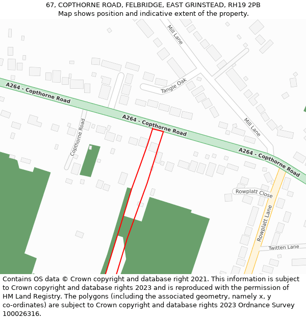 67, COPTHORNE ROAD, FELBRIDGE, EAST GRINSTEAD, RH19 2PB: Location map and indicative extent of plot