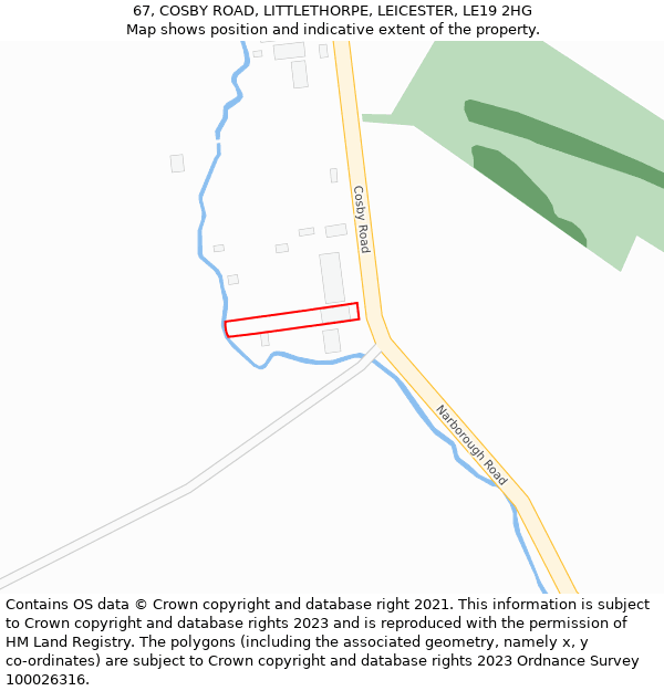 67, COSBY ROAD, LITTLETHORPE, LEICESTER, LE19 2HG: Location map and indicative extent of plot