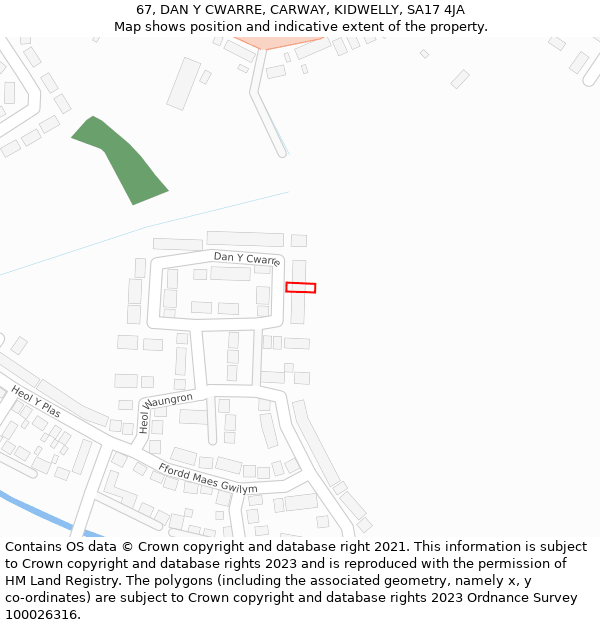 67, DAN Y CWARRE, CARWAY, KIDWELLY, SA17 4JA: Location map and indicative extent of plot