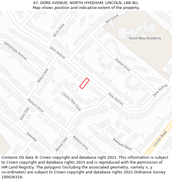 67, DORE AVENUE, NORTH HYKEHAM, LINCOLN, LN6 8LL: Location map and indicative extent of plot