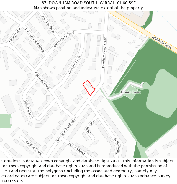 67, DOWNHAM ROAD SOUTH, WIRRAL, CH60 5SE: Location map and indicative extent of plot