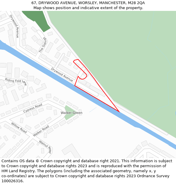 67, DRYWOOD AVENUE, WORSLEY, MANCHESTER, M28 2QA: Location map and indicative extent of plot