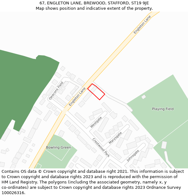 67, ENGLETON LANE, BREWOOD, STAFFORD, ST19 9JE: Location map and indicative extent of plot