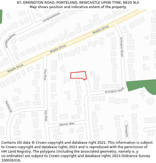 67, ERRINGTON ROAD, PONTELAND, NEWCASTLE UPON TYNE, NE20 9LA: Location map and indicative extent of plot