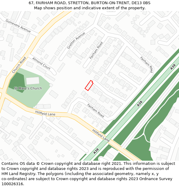 67, FAIRHAM ROAD, STRETTON, BURTON-ON-TRENT, DE13 0BS: Location map and indicative extent of plot