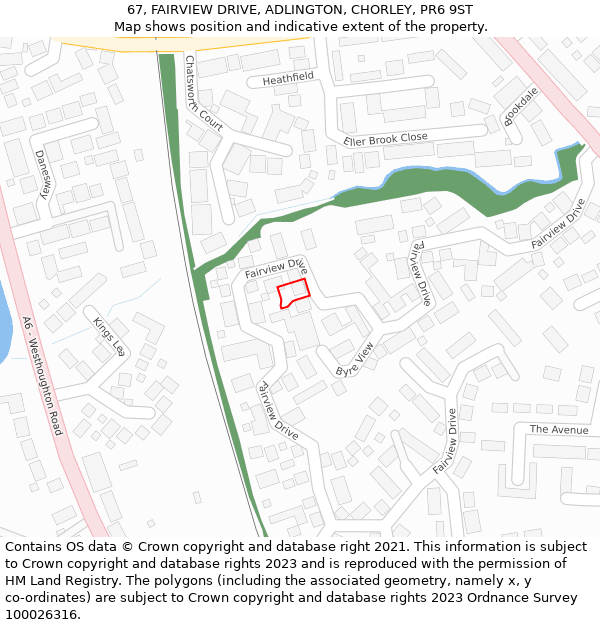 67, FAIRVIEW DRIVE, ADLINGTON, CHORLEY, PR6 9ST: Location map and indicative extent of plot