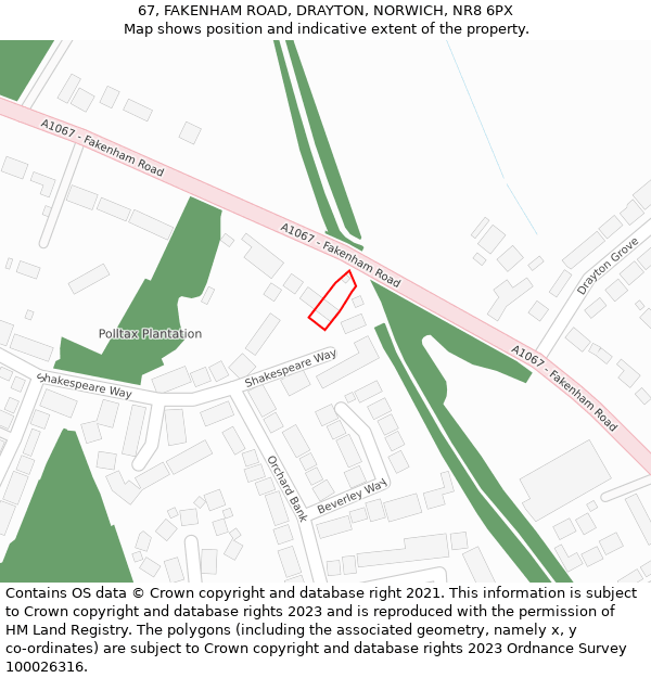 67, FAKENHAM ROAD, DRAYTON, NORWICH, NR8 6PX: Location map and indicative extent of plot