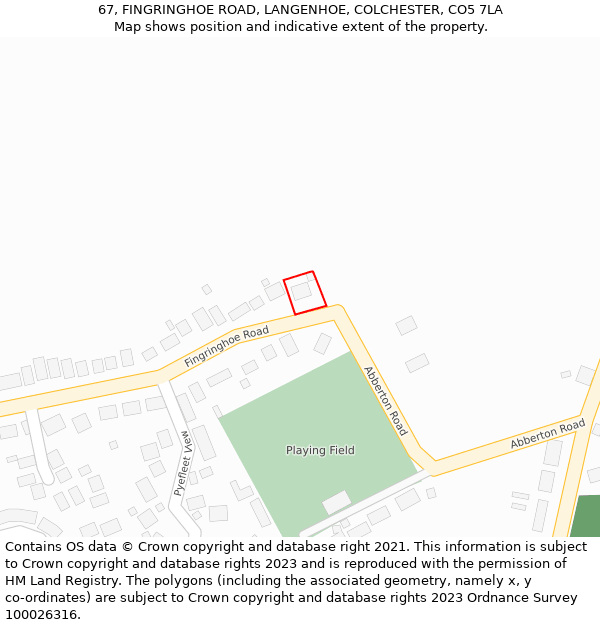 67, FINGRINGHOE ROAD, LANGENHOE, COLCHESTER, CO5 7LA: Location map and indicative extent of plot