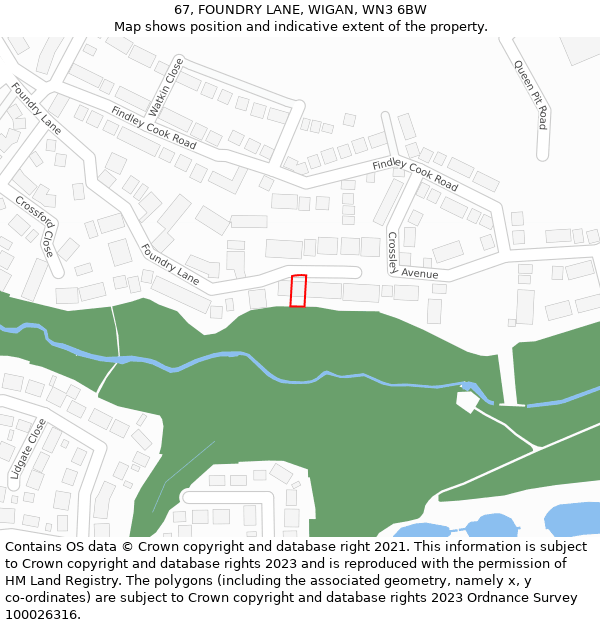 67, FOUNDRY LANE, WIGAN, WN3 6BW: Location map and indicative extent of plot