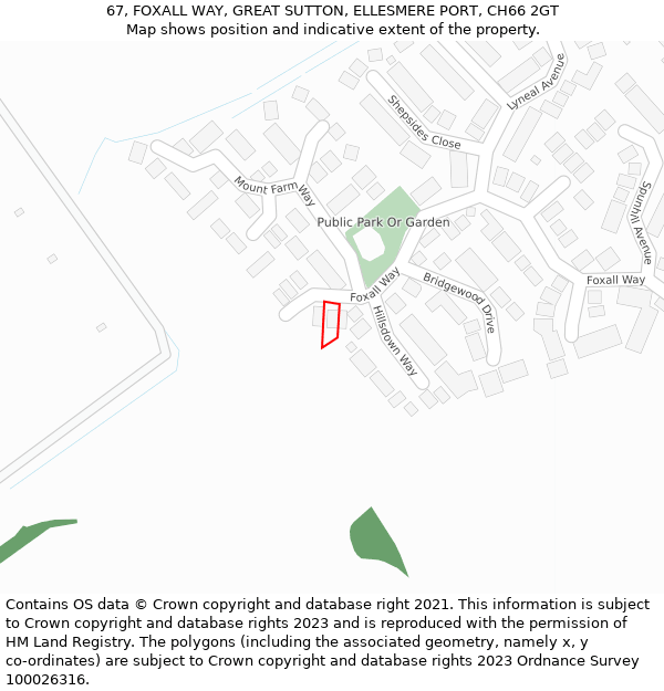 67, FOXALL WAY, GREAT SUTTON, ELLESMERE PORT, CH66 2GT: Location map and indicative extent of plot