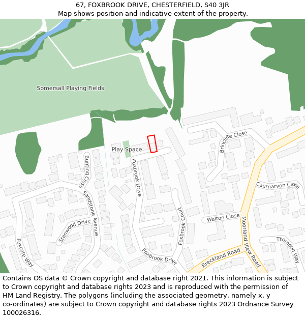 67, FOXBROOK DRIVE, CHESTERFIELD, S40 3JR: Location map and indicative extent of plot