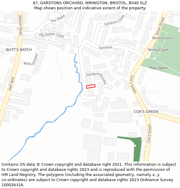 67, GARSTONS ORCHARD, WRINGTON, BRISTOL, BS40 5LZ: Location map and indicative extent of plot