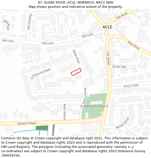 67, GLEBE ROAD, ACLE, NORWICH, NR13 3BW: Location map and indicative extent of plot