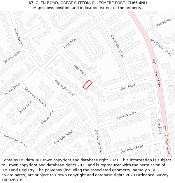 67, GLEN ROAD, GREAT SUTTON, ELLESMERE PORT, CH66 4NH: Location map and indicative extent of plot