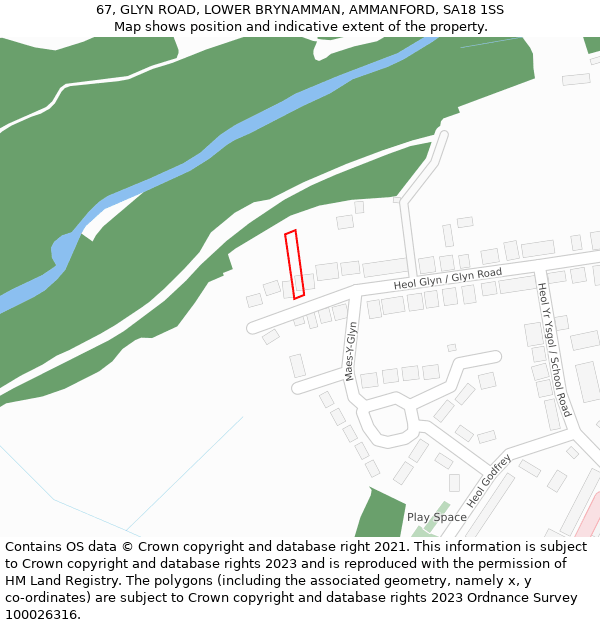 67, GLYN ROAD, LOWER BRYNAMMAN, AMMANFORD, SA18 1SS: Location map and indicative extent of plot