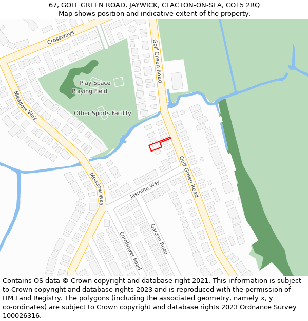 67, GOLF GREEN ROAD, JAYWICK, CLACTON-ON-SEA, CO15 2RQ: Location map and indicative extent of plot