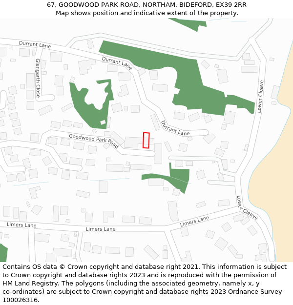 67, GOODWOOD PARK ROAD, NORTHAM, BIDEFORD, EX39 2RR: Location map and indicative extent of plot