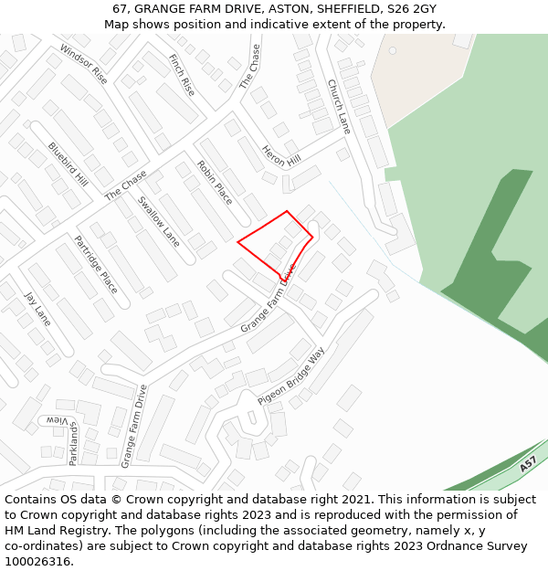 67, GRANGE FARM DRIVE, ASTON, SHEFFIELD, S26 2GY: Location map and indicative extent of plot