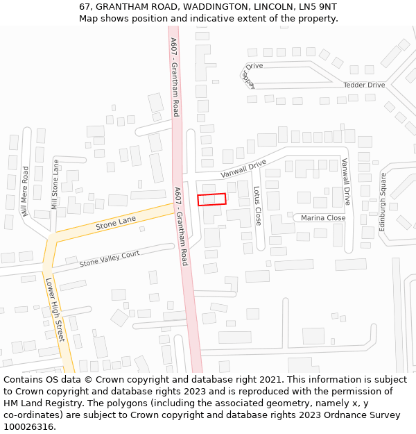 67, GRANTHAM ROAD, WADDINGTON, LINCOLN, LN5 9NT: Location map and indicative extent of plot