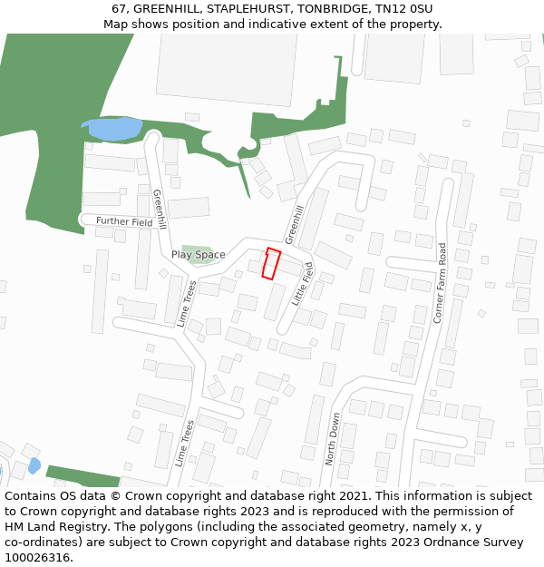 67, GREENHILL, STAPLEHURST, TONBRIDGE, TN12 0SU: Location map and indicative extent of plot