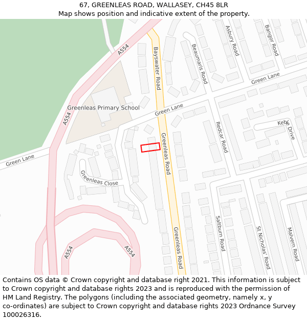 67, GREENLEAS ROAD, WALLASEY, CH45 8LR: Location map and indicative extent of plot