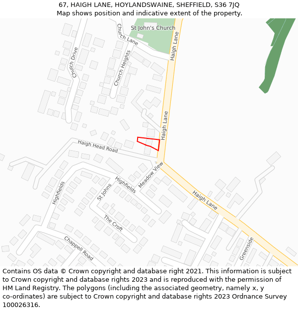 67, HAIGH LANE, HOYLANDSWAINE, SHEFFIELD, S36 7JQ: Location map and indicative extent of plot