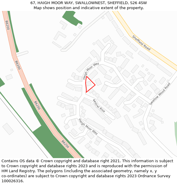 67, HAIGH MOOR WAY, SWALLOWNEST, SHEFFIELD, S26 4SW: Location map and indicative extent of plot