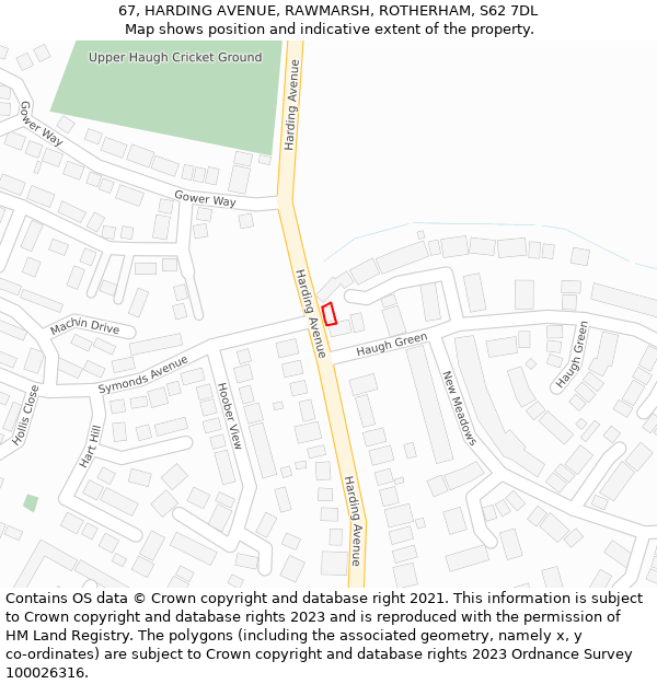 67, HARDING AVENUE, RAWMARSH, ROTHERHAM, S62 7DL: Location map and indicative extent of plot
