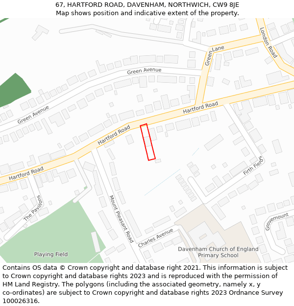 67, HARTFORD ROAD, DAVENHAM, NORTHWICH, CW9 8JE: Location map and indicative extent of plot