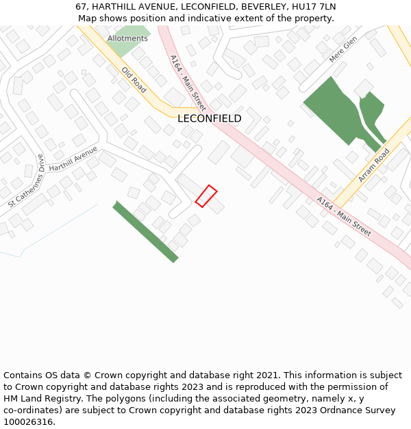67, HARTHILL AVENUE, LECONFIELD, BEVERLEY, HU17 7LN: Location map and indicative extent of plot