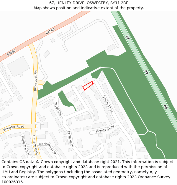 67, HENLEY DRIVE, OSWESTRY, SY11 2RF: Location map and indicative extent of plot