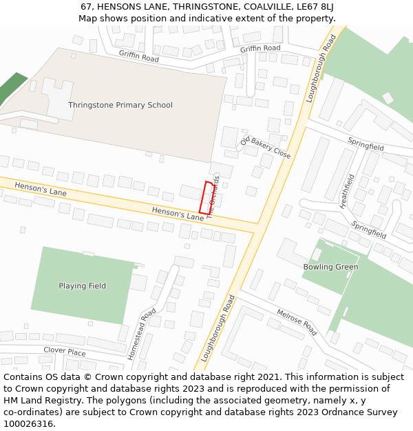 67, HENSONS LANE, THRINGSTONE, COALVILLE, LE67 8LJ: Location map and indicative extent of plot