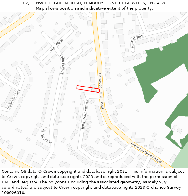 67, HENWOOD GREEN ROAD, PEMBURY, TUNBRIDGE WELLS, TN2 4LW: Location map and indicative extent of plot