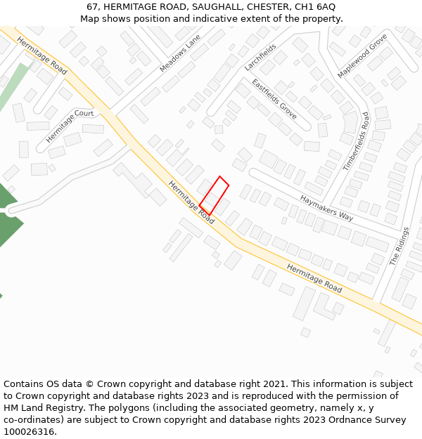 67, HERMITAGE ROAD, SAUGHALL, CHESTER, CH1 6AQ: Location map and indicative extent of plot