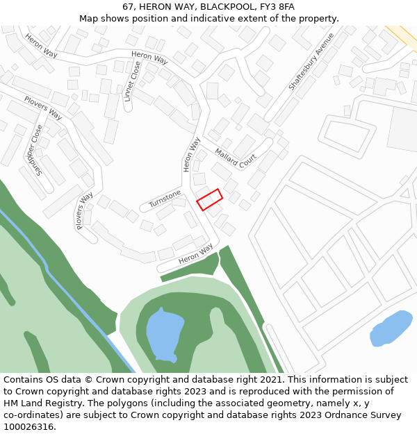 67, HERON WAY, BLACKPOOL, FY3 8FA: Location map and indicative extent of plot