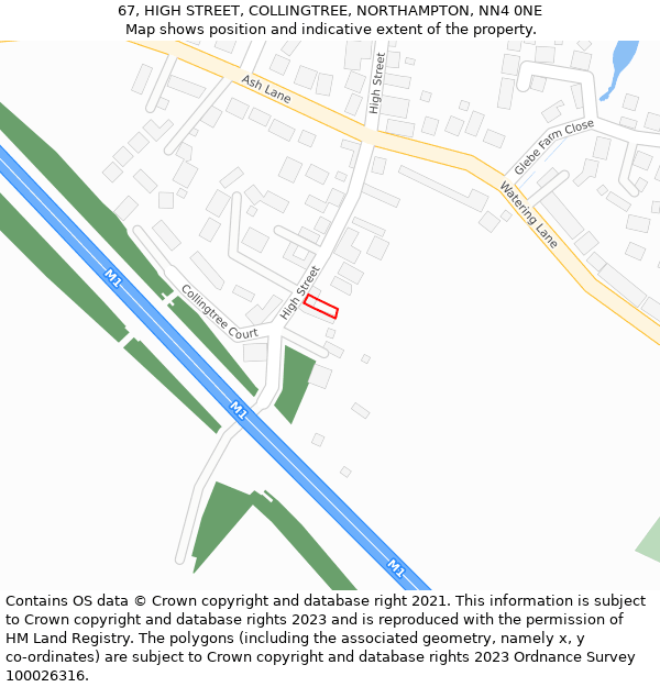 67, HIGH STREET, COLLINGTREE, NORTHAMPTON, NN4 0NE: Location map and indicative extent of plot