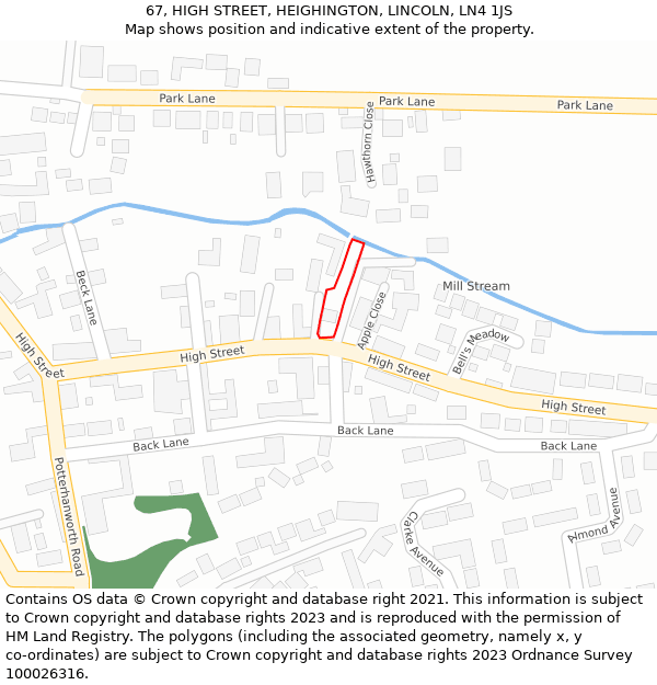 67, HIGH STREET, HEIGHINGTON, LINCOLN, LN4 1JS: Location map and indicative extent of plot