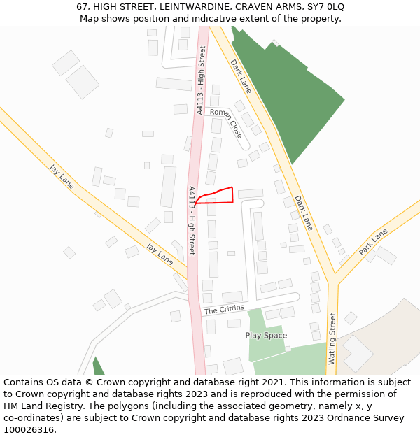 67, HIGH STREET, LEINTWARDINE, CRAVEN ARMS, SY7 0LQ: Location map and indicative extent of plot