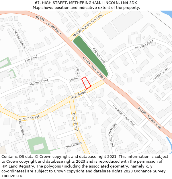 67, HIGH STREET, METHERINGHAM, LINCOLN, LN4 3DX: Location map and indicative extent of plot