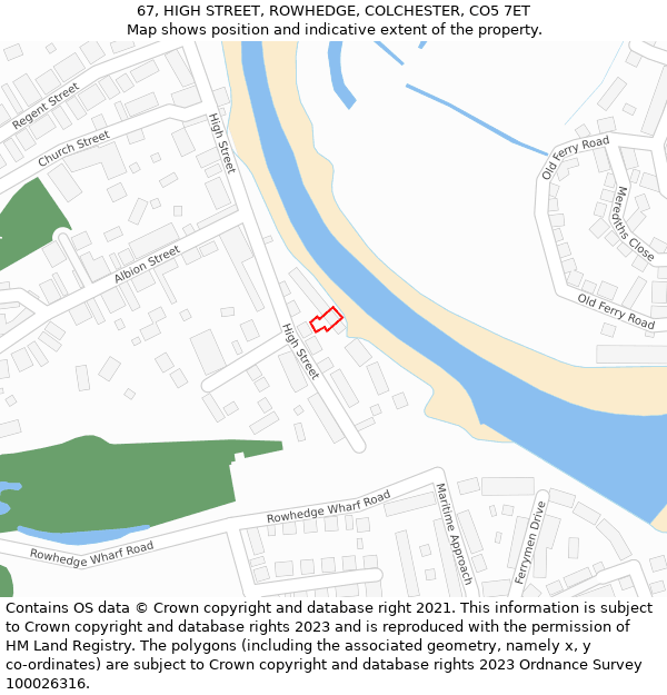 67, HIGH STREET, ROWHEDGE, COLCHESTER, CO5 7ET: Location map and indicative extent of plot