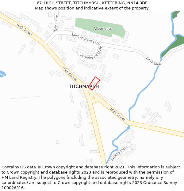 67, HIGH STREET, TITCHMARSH, KETTERING, NN14 3DF: Location map and indicative extent of plot